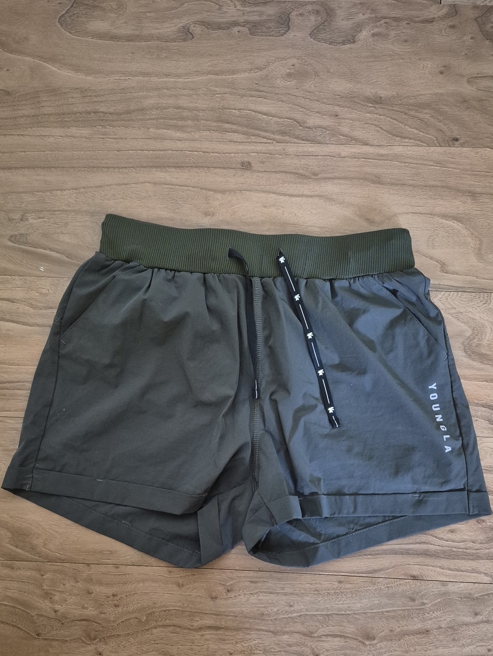 YoungLA Olive Green Athletic Shorts with Elastic Waist
